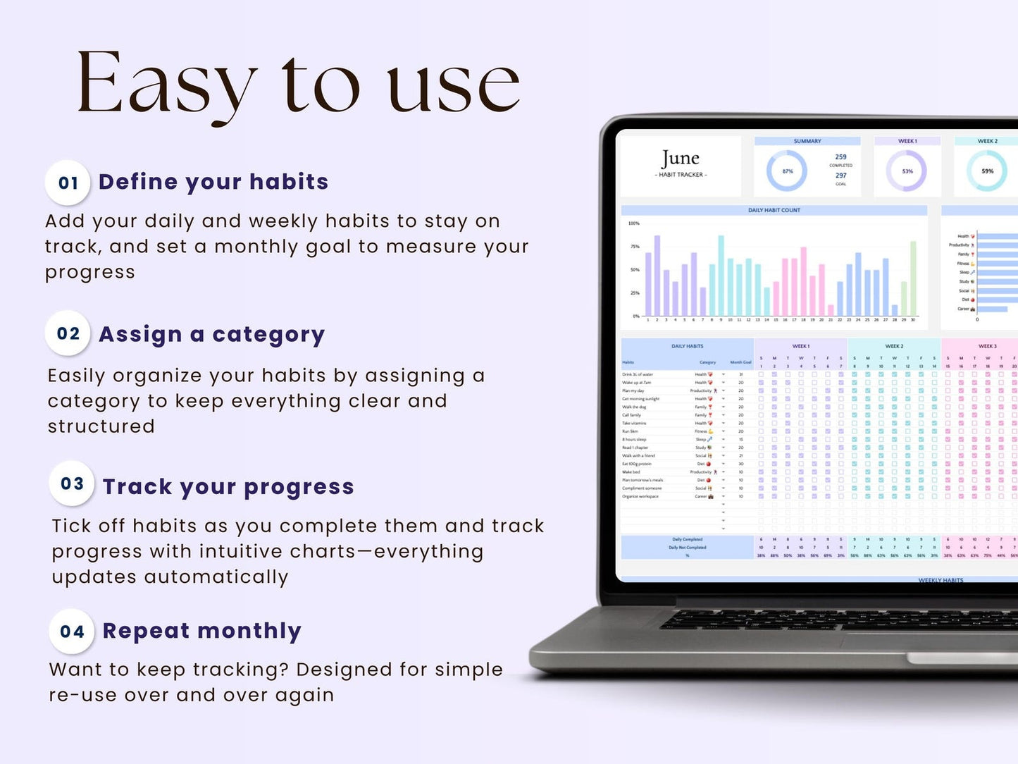 Combo #2 Life Management Pack: Habit Tracker + Goal Tracker + Finance Tracker