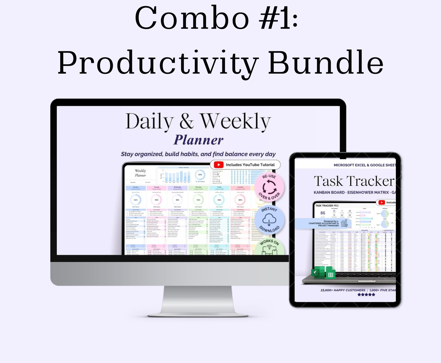 Combo #1 Productivity Pack: Productivity Planner + Task Tracker